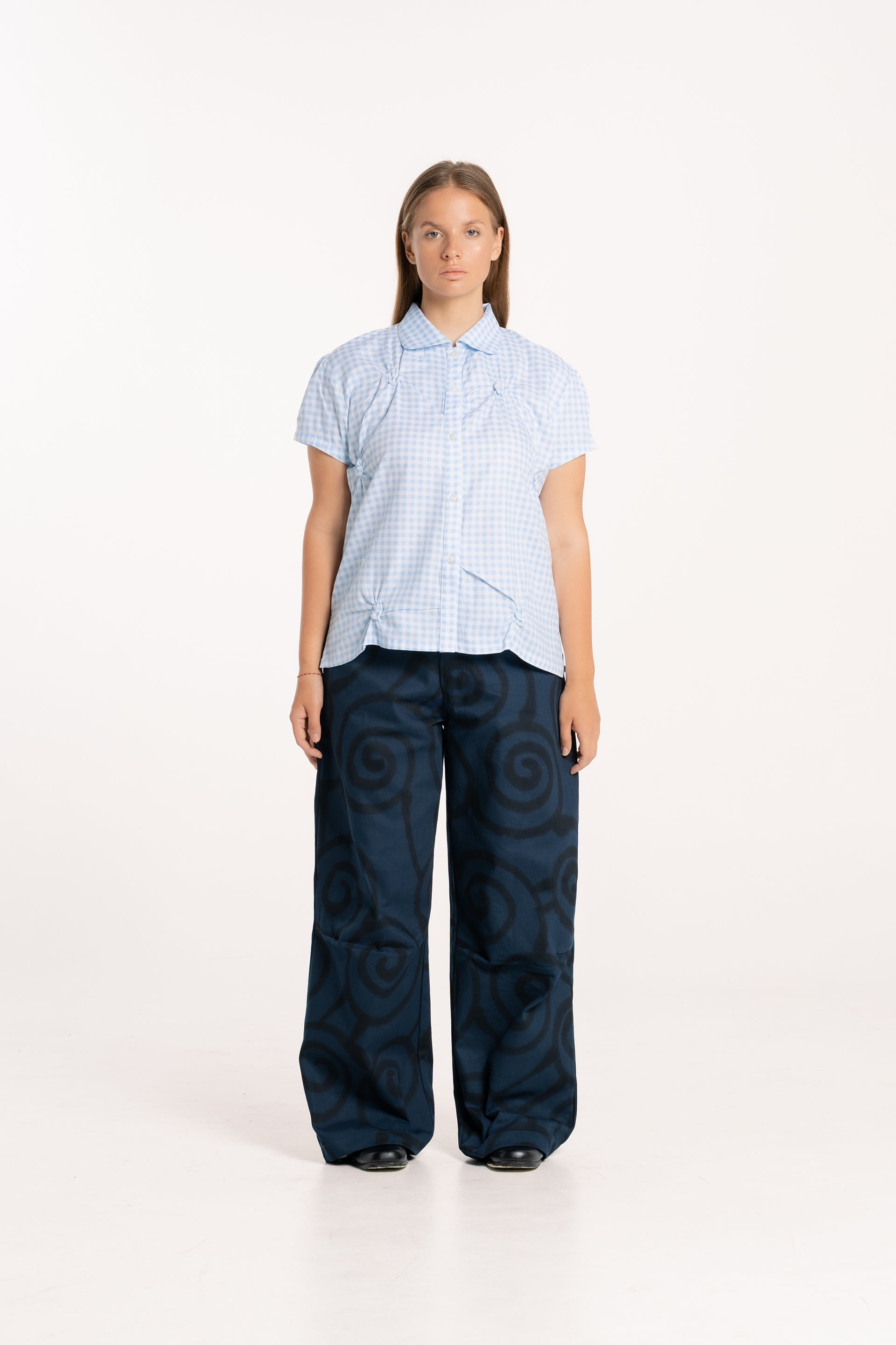 Check Pinch Shirring Shirt