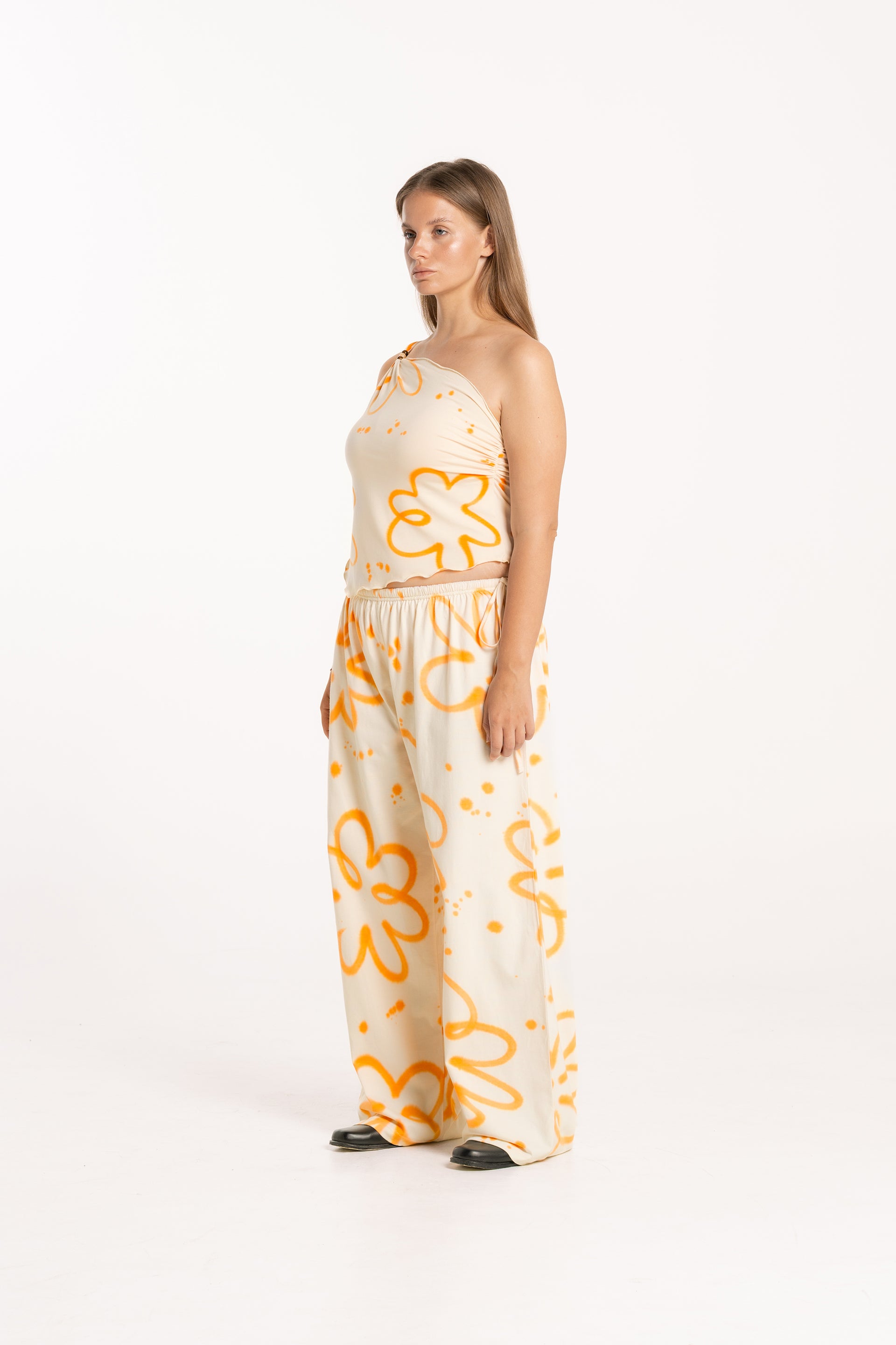 Orange Poppy Asymmetric Beaded Top