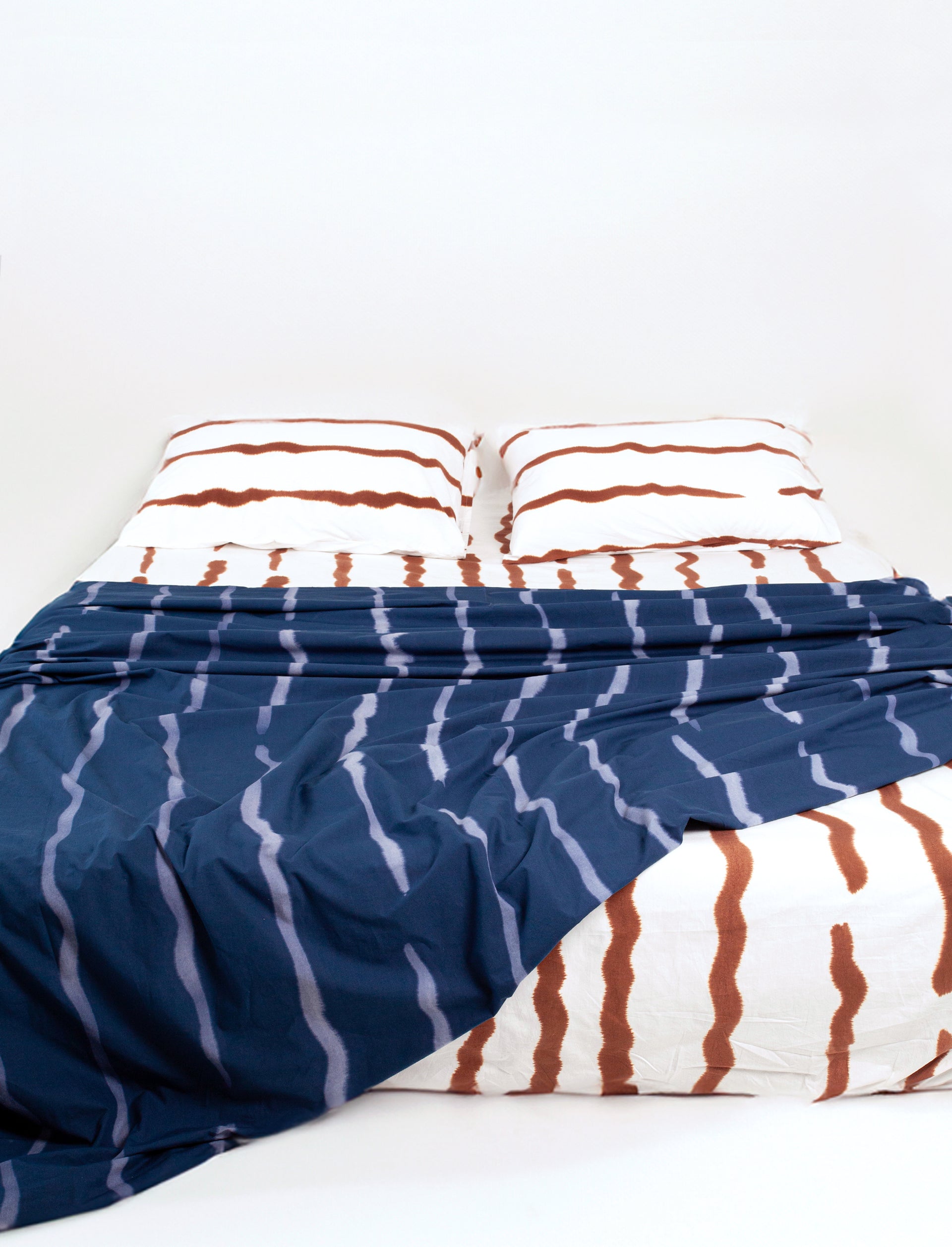 Navy Wave Cotton Flat Sheet
