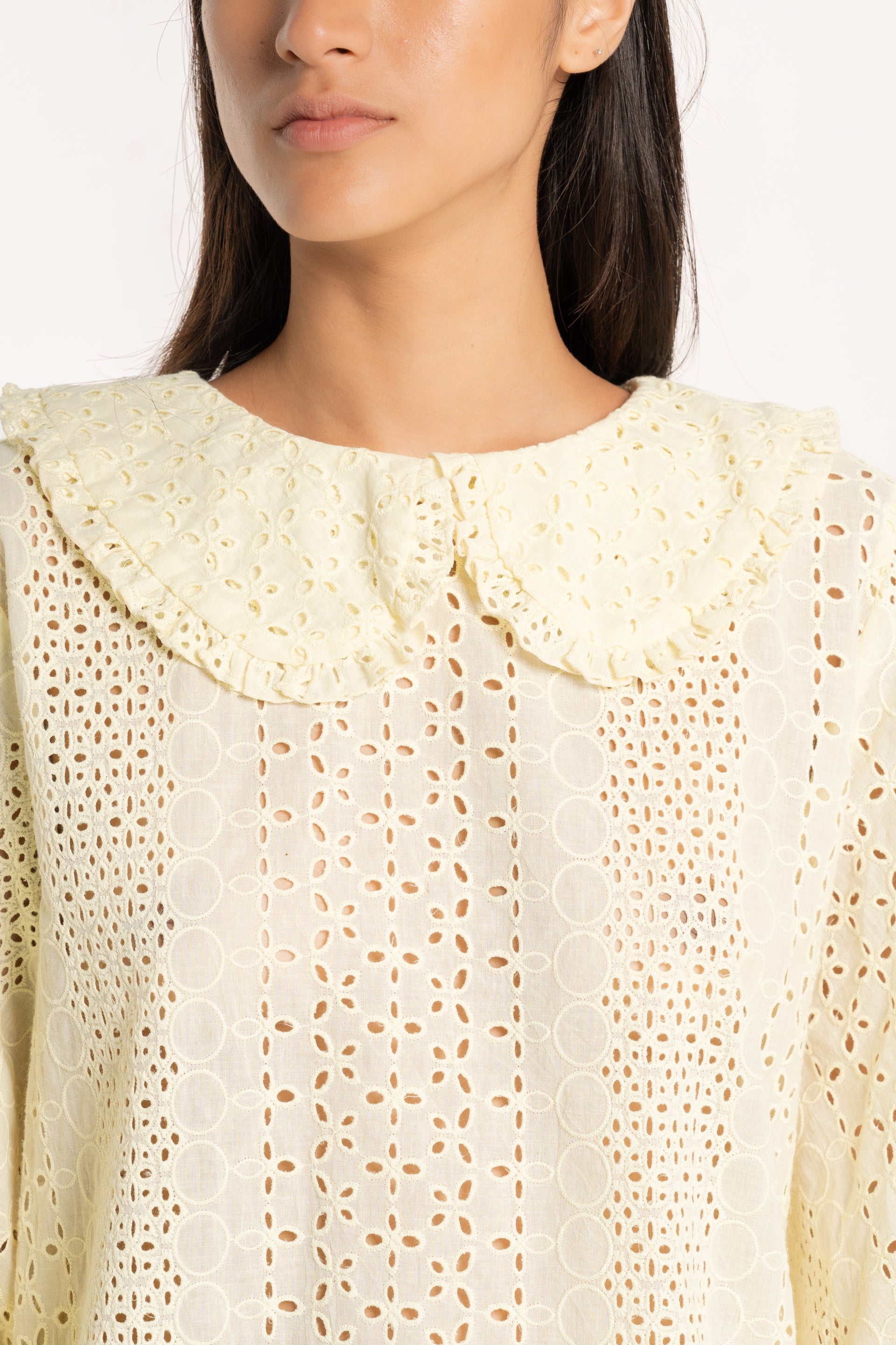Honeycomb Collared Frill Smock Top