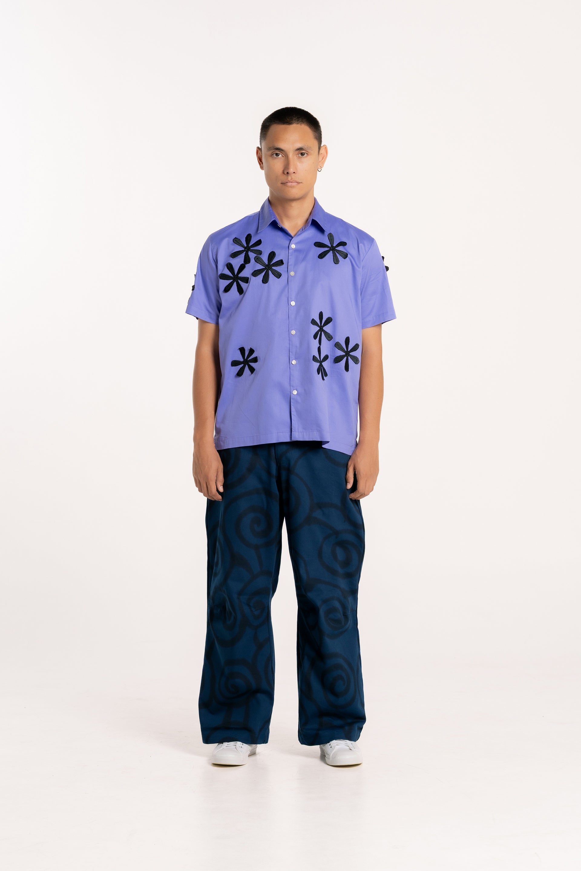 Periwinkle Embroidered Classic Holiday Shirt