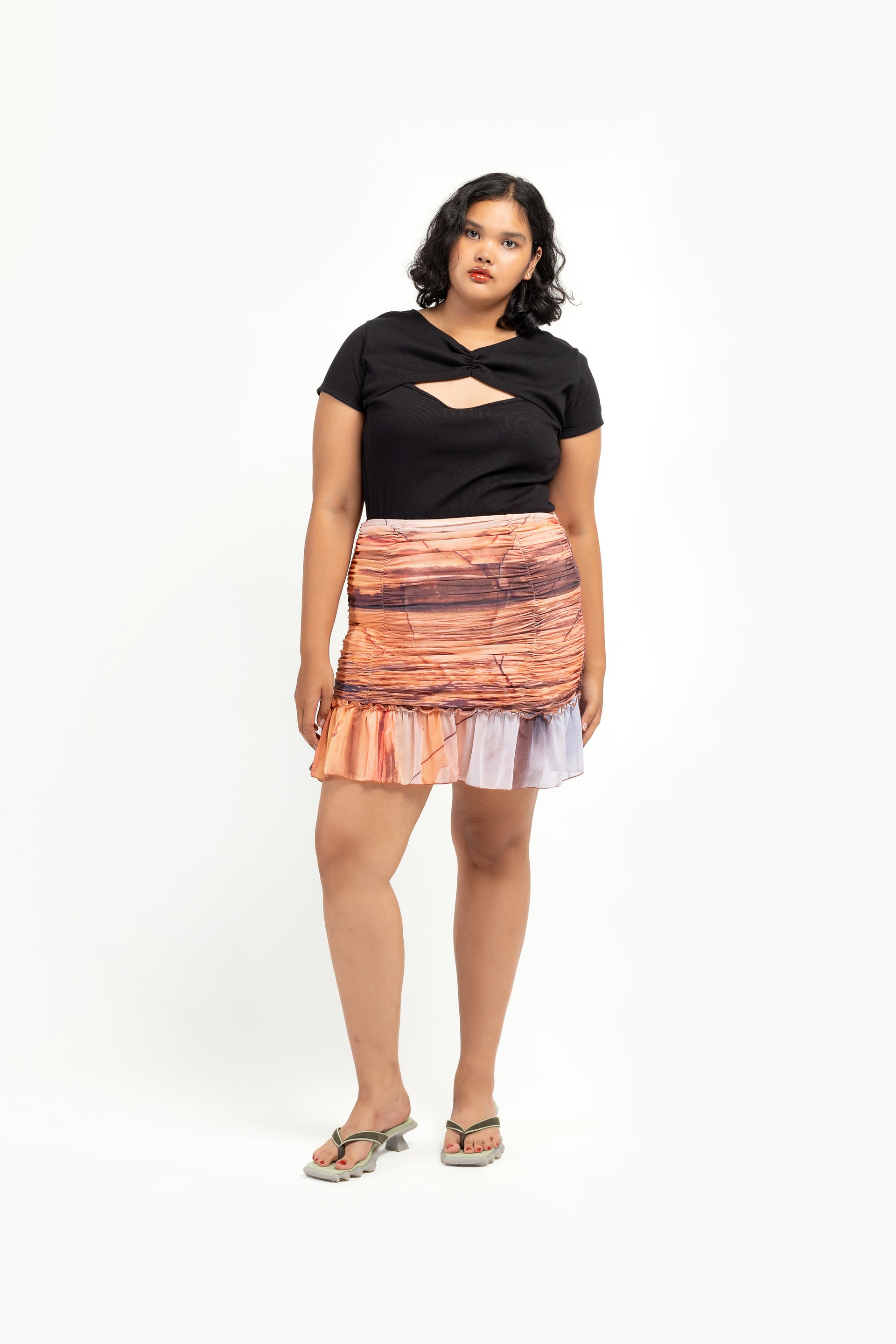 Sunset Ruched Mesh Mini Skirt