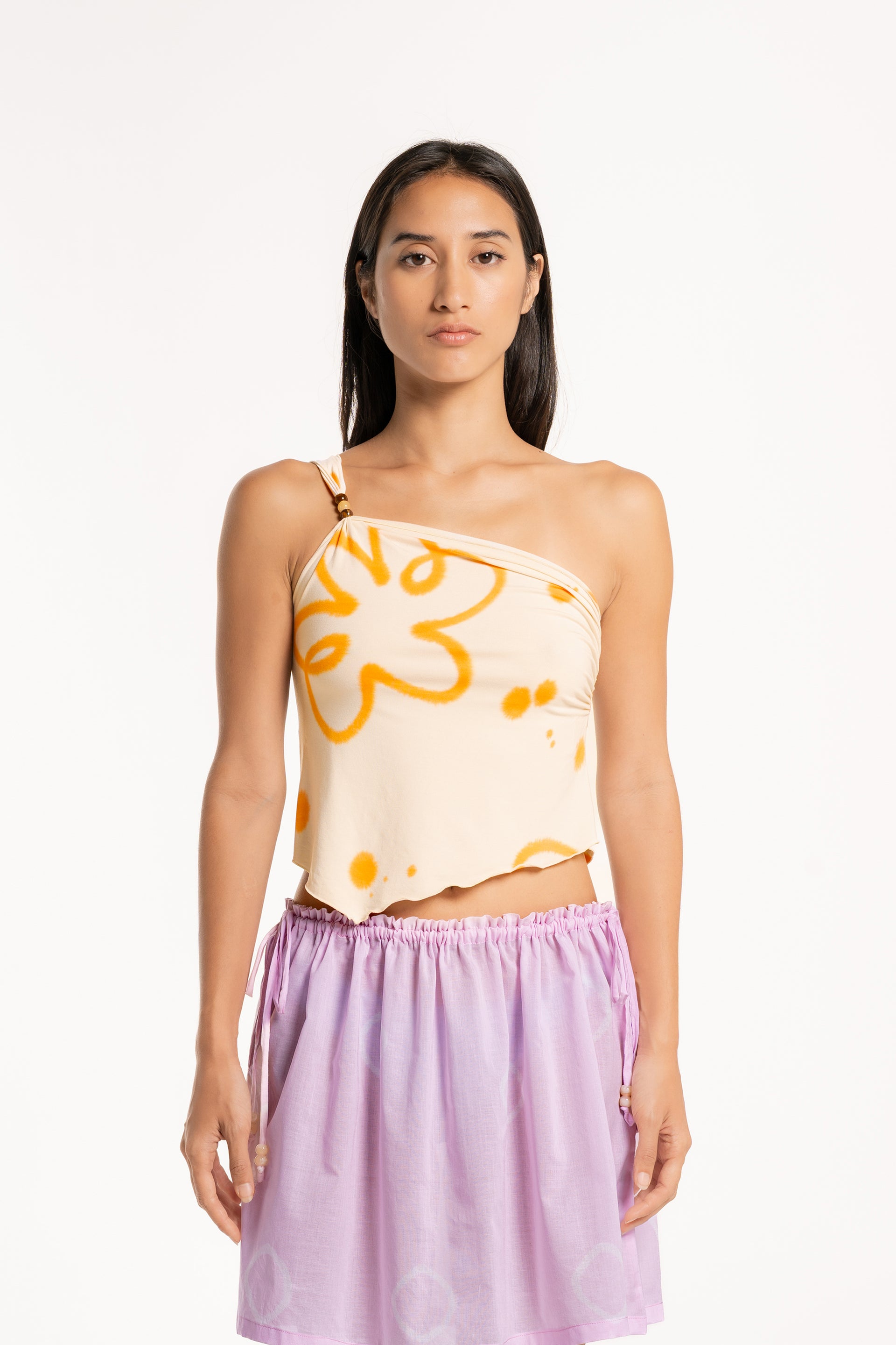 Orange Poppy Asymmetric Beaded Top