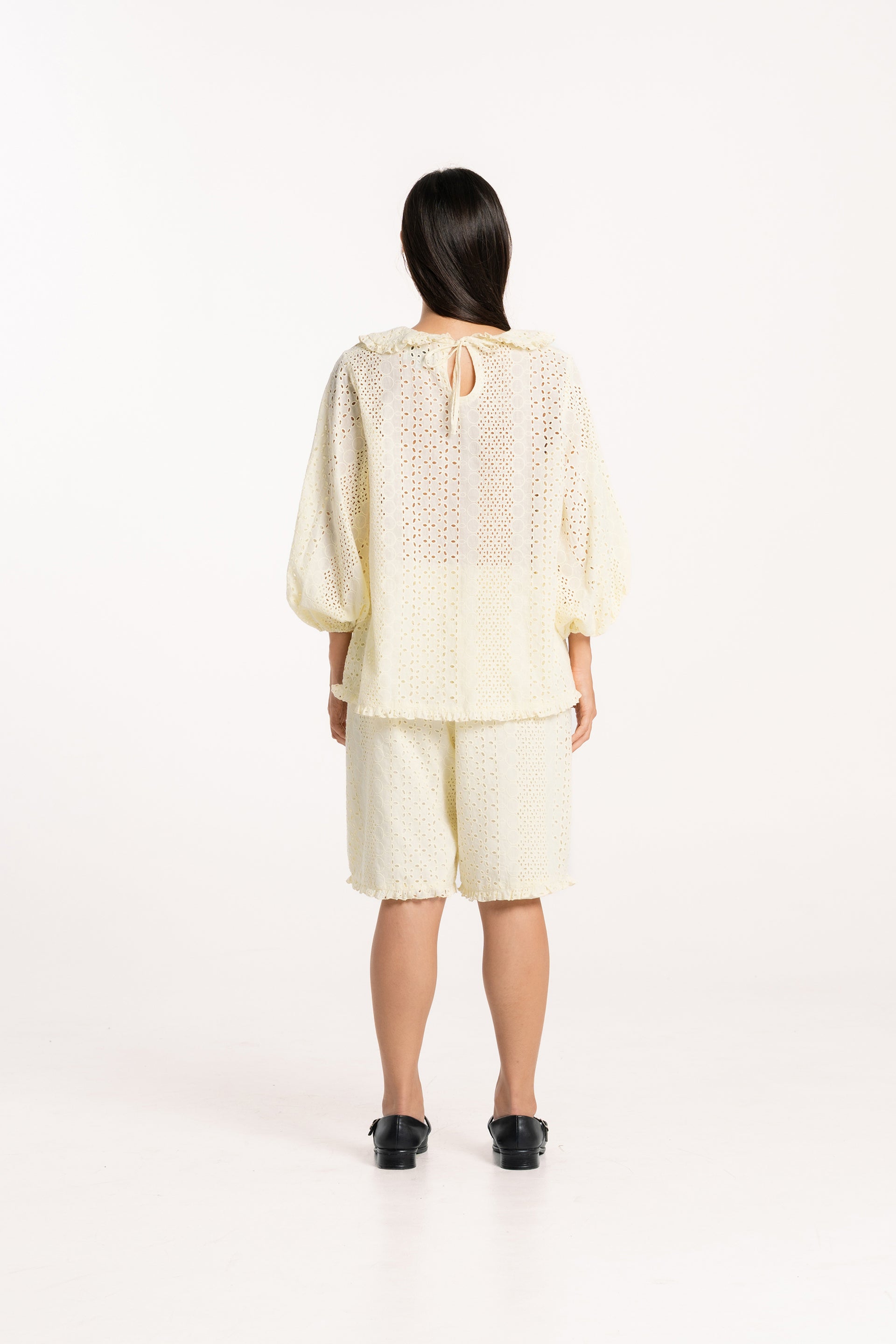 Honeycomb Collared Frill Smock Top