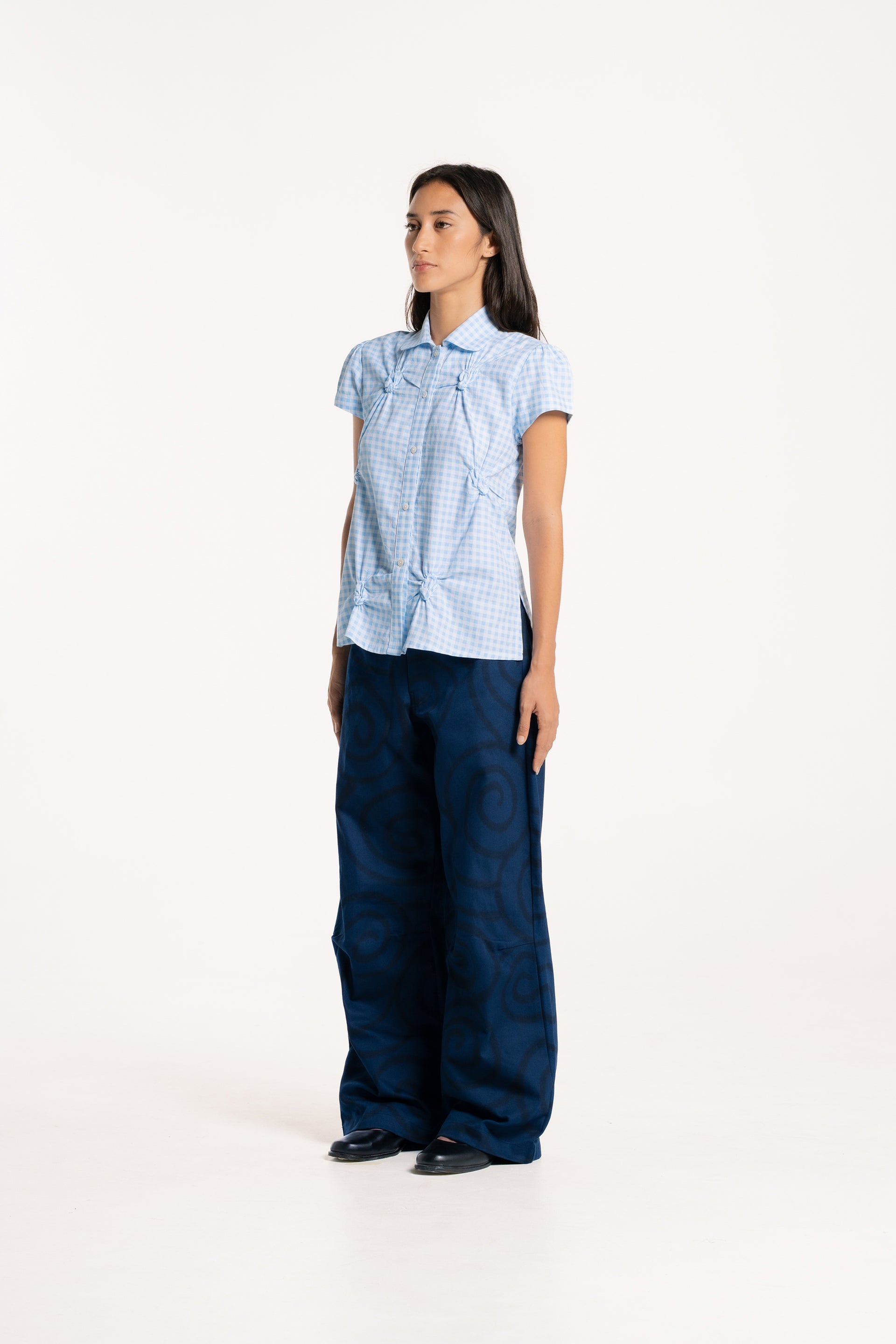 Check Pinch Shirring Shirt
