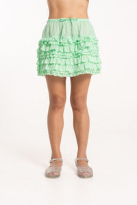 Mint Tiered Frill Mini Skirt