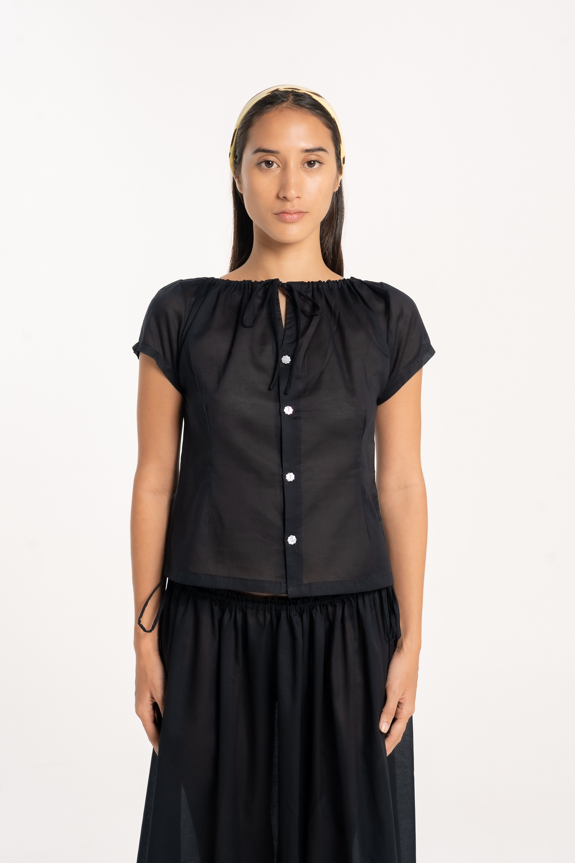 Ebony Keyhole Gathered Blouse