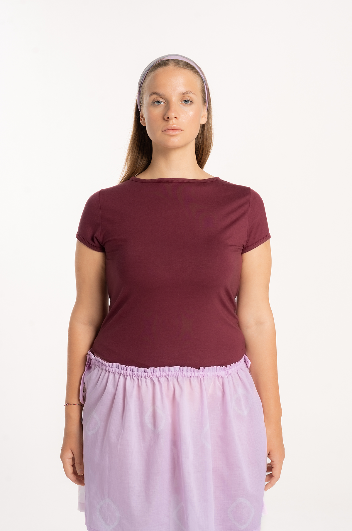 Maroon Sabrina Baby Tee