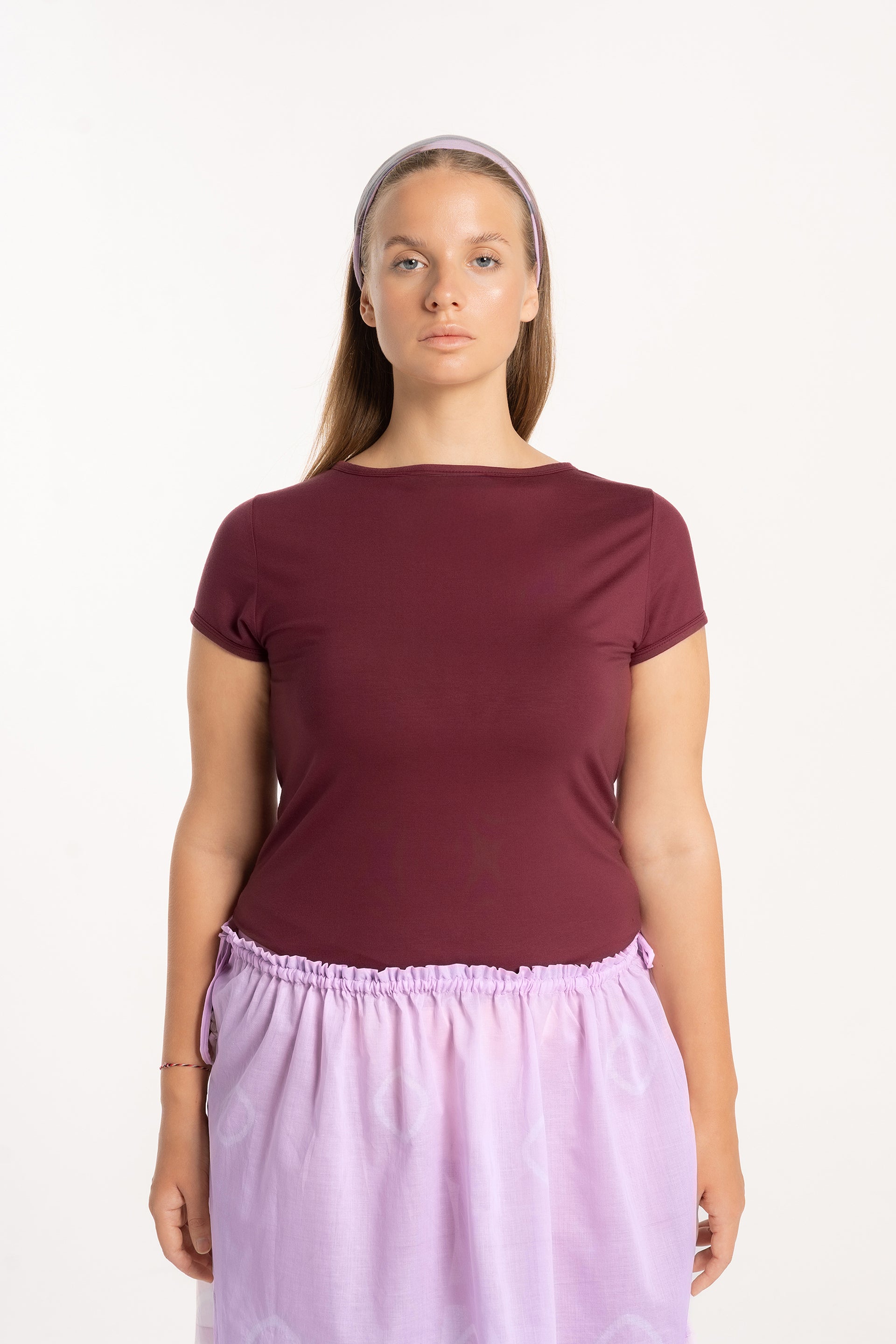 Maroon Sabrina Baby Tee