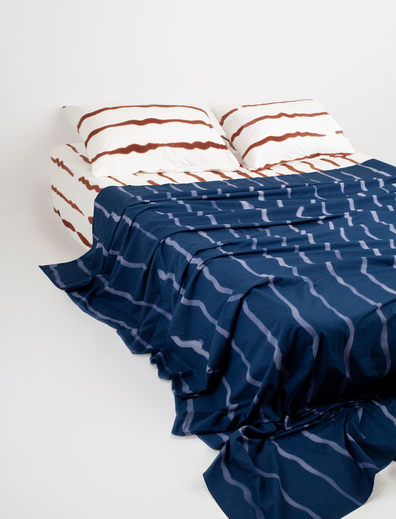 Navy Wave Cotton Flat Sheet