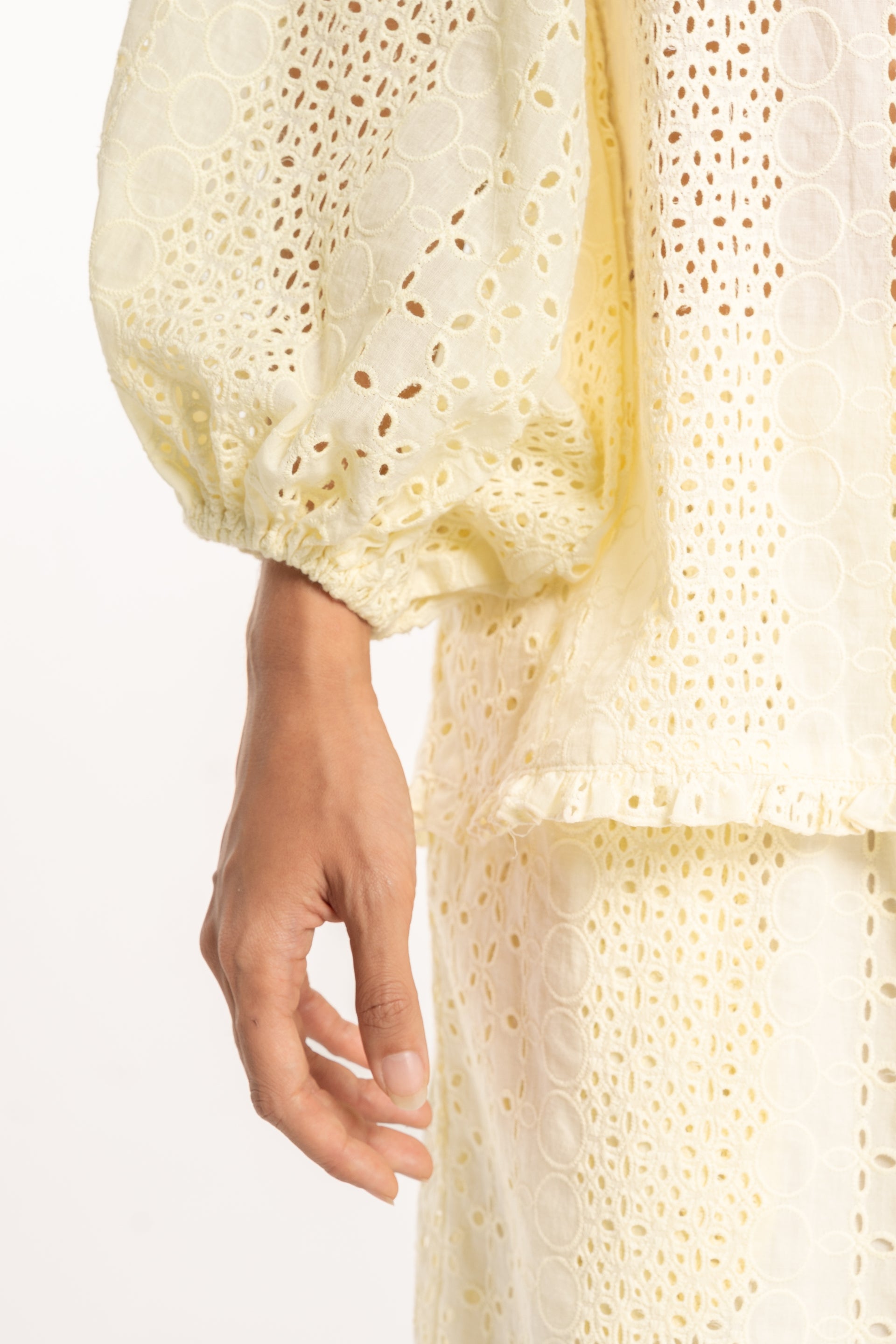 Honeycomb Collared Frill Smock Top
