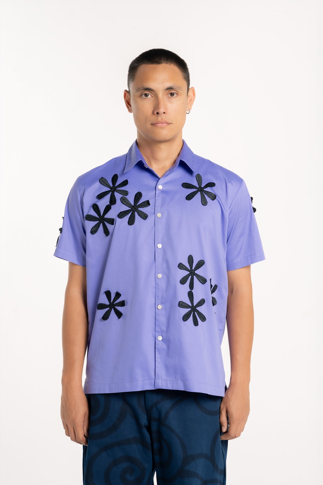 Periwinkle Embroidered Classic Holiday Shirt