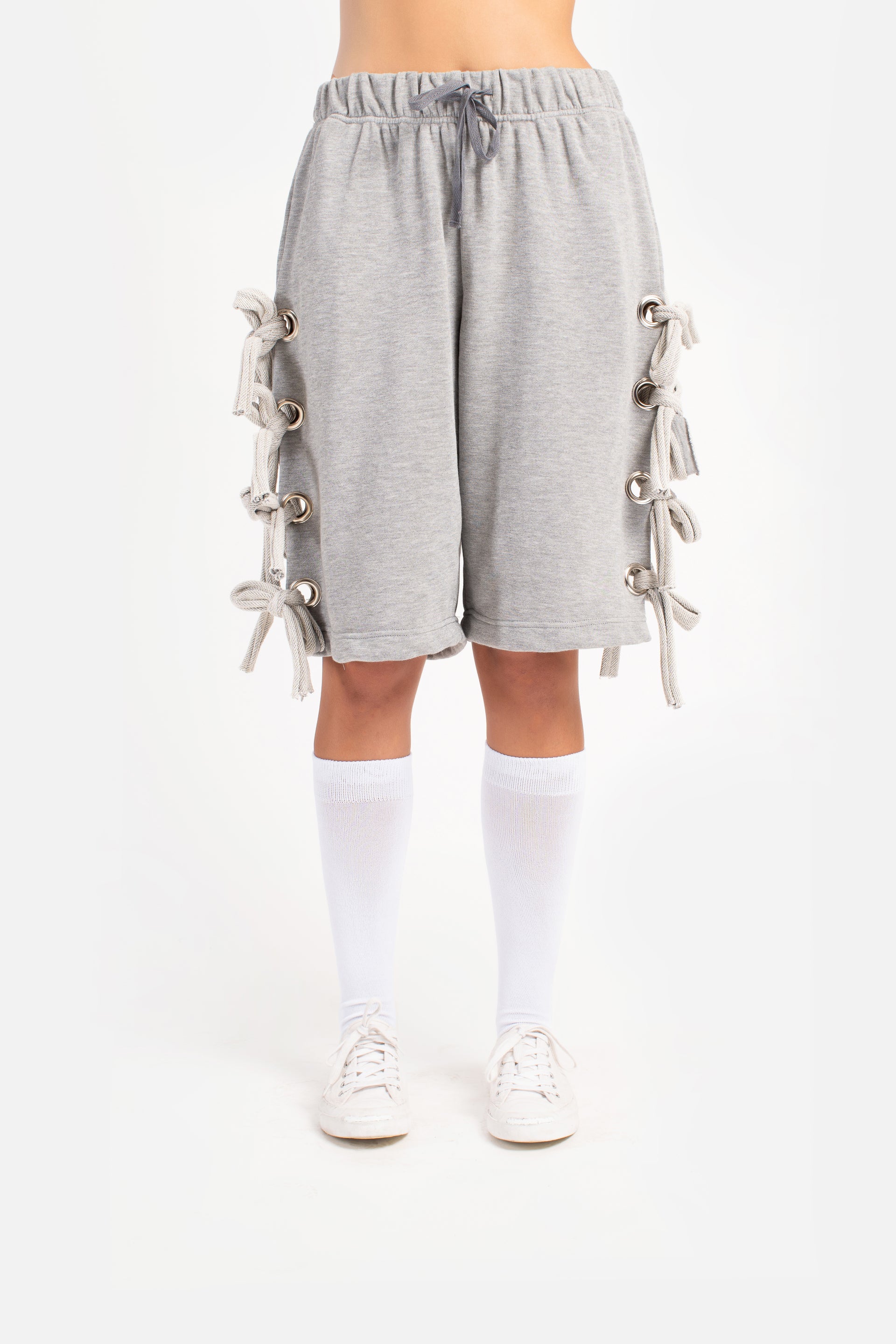 Grey Eyelet Sweat Shorts