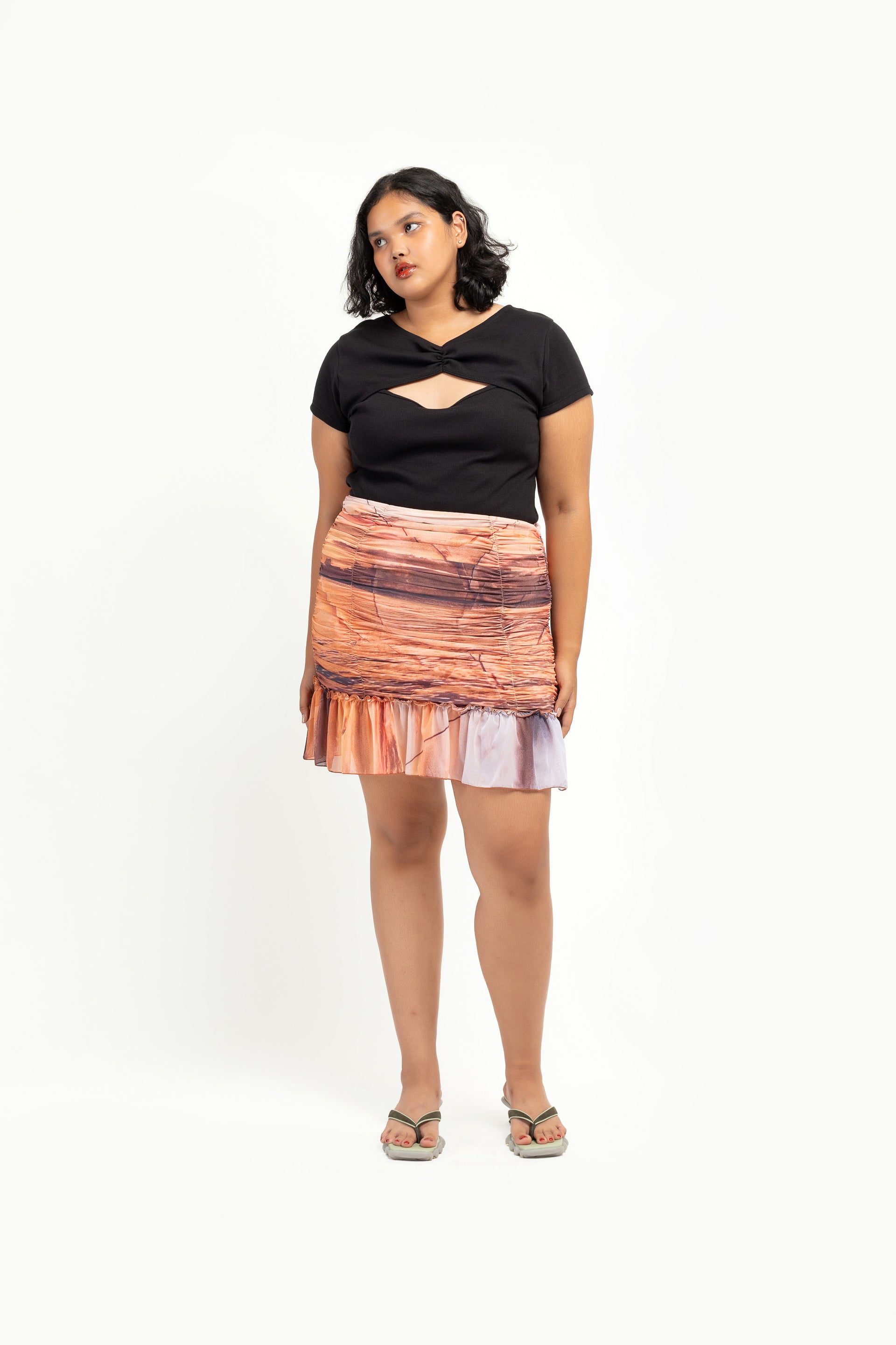 Sunset Ruched Mesh Mini Skirt