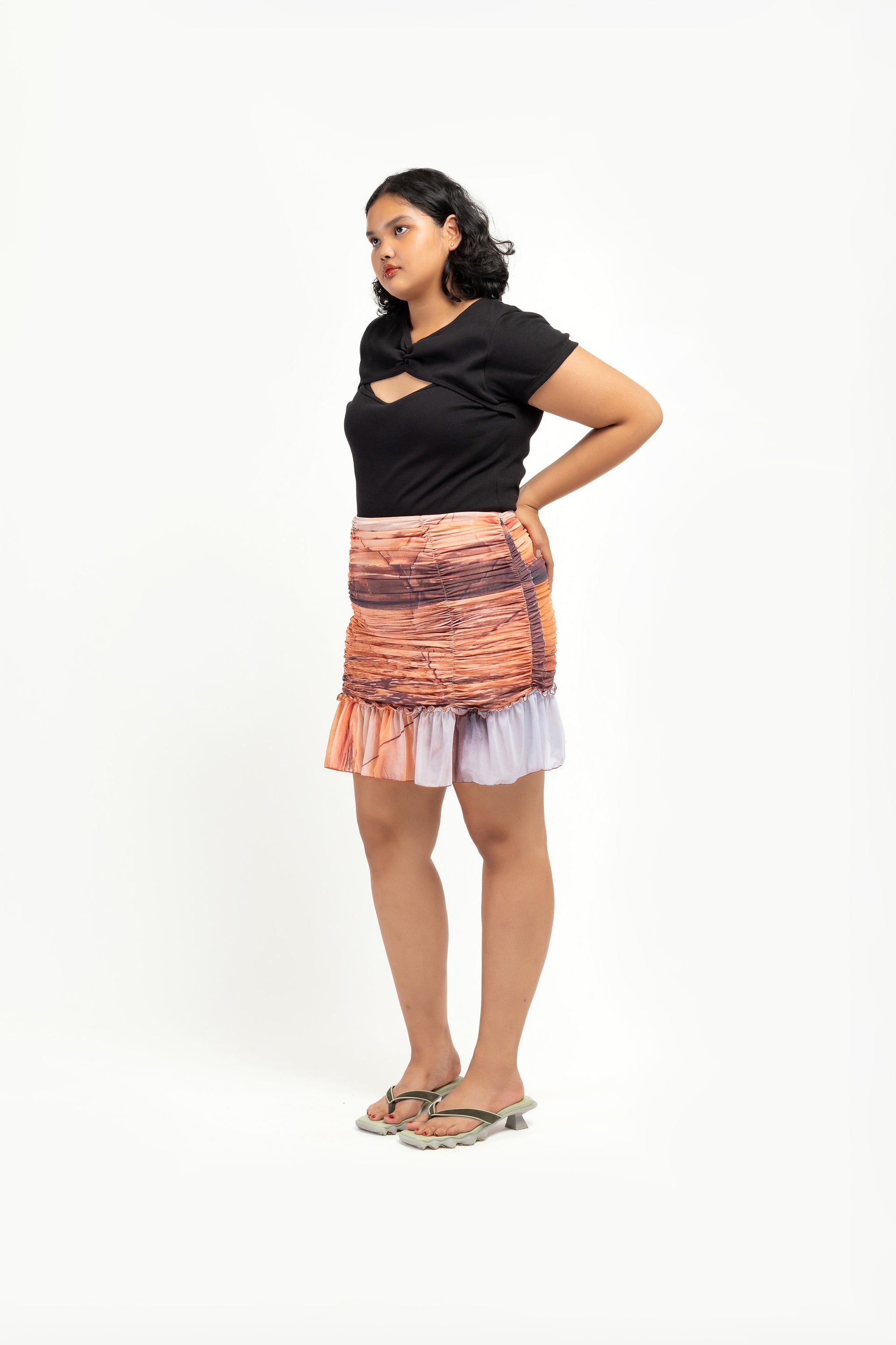 Sunset Ruched Mesh Mini Skirt
