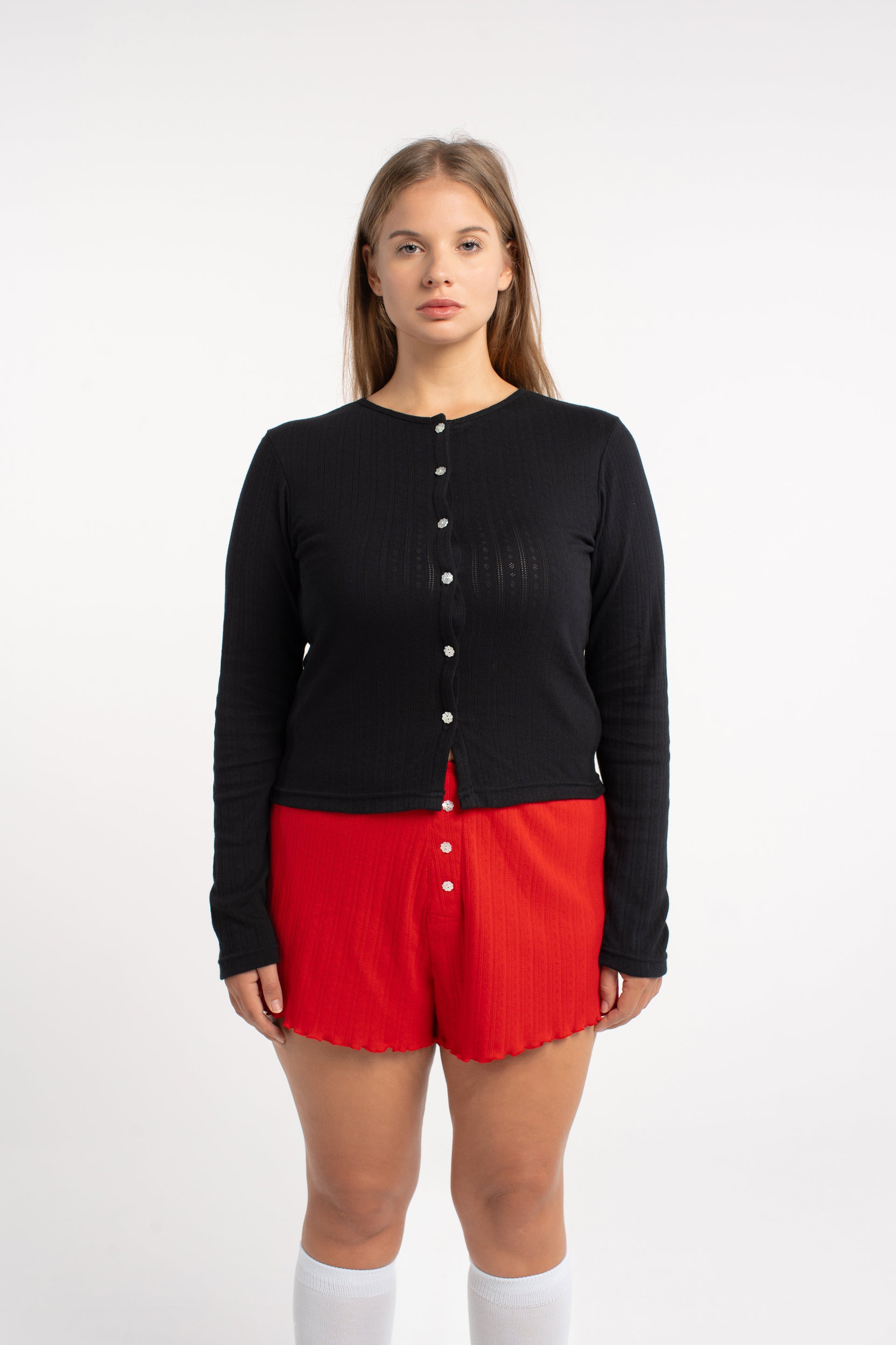 Ebony Pointelle Button Up Top