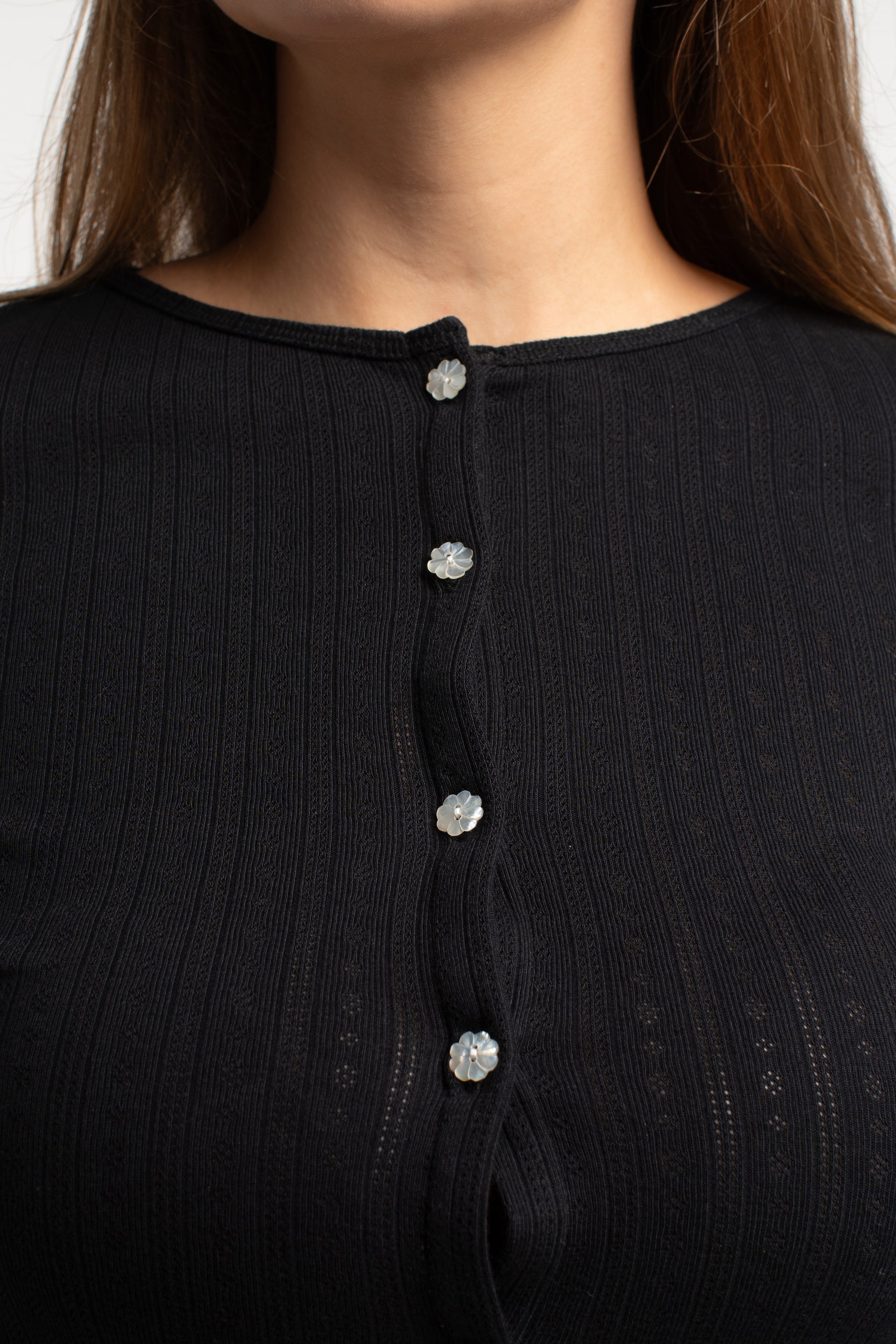 Ebony Pointelle Button Up Top