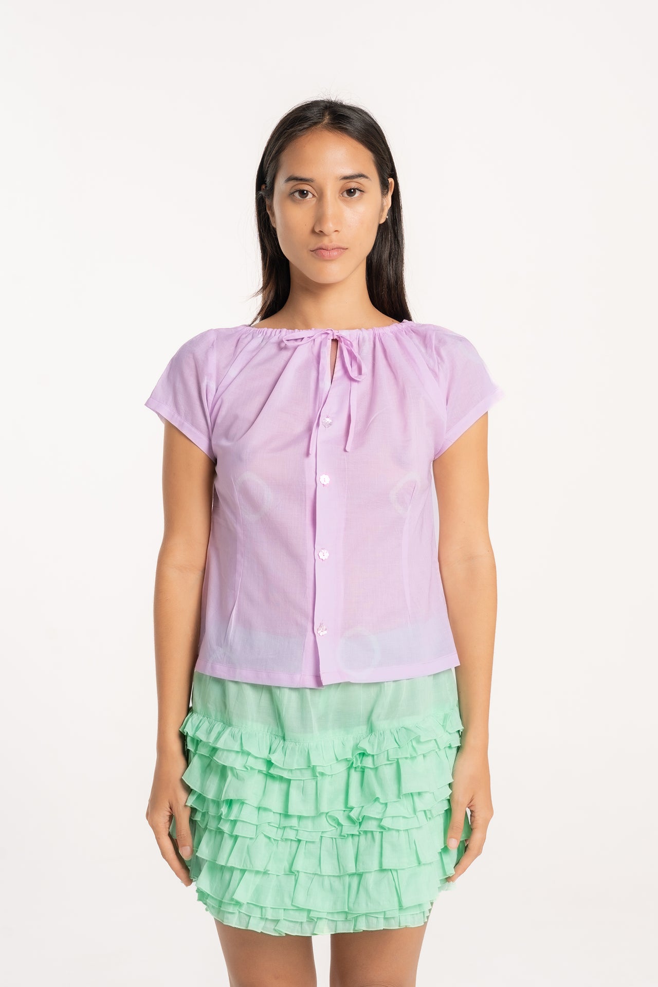 Ladybug Keyhole Gathered Blouse