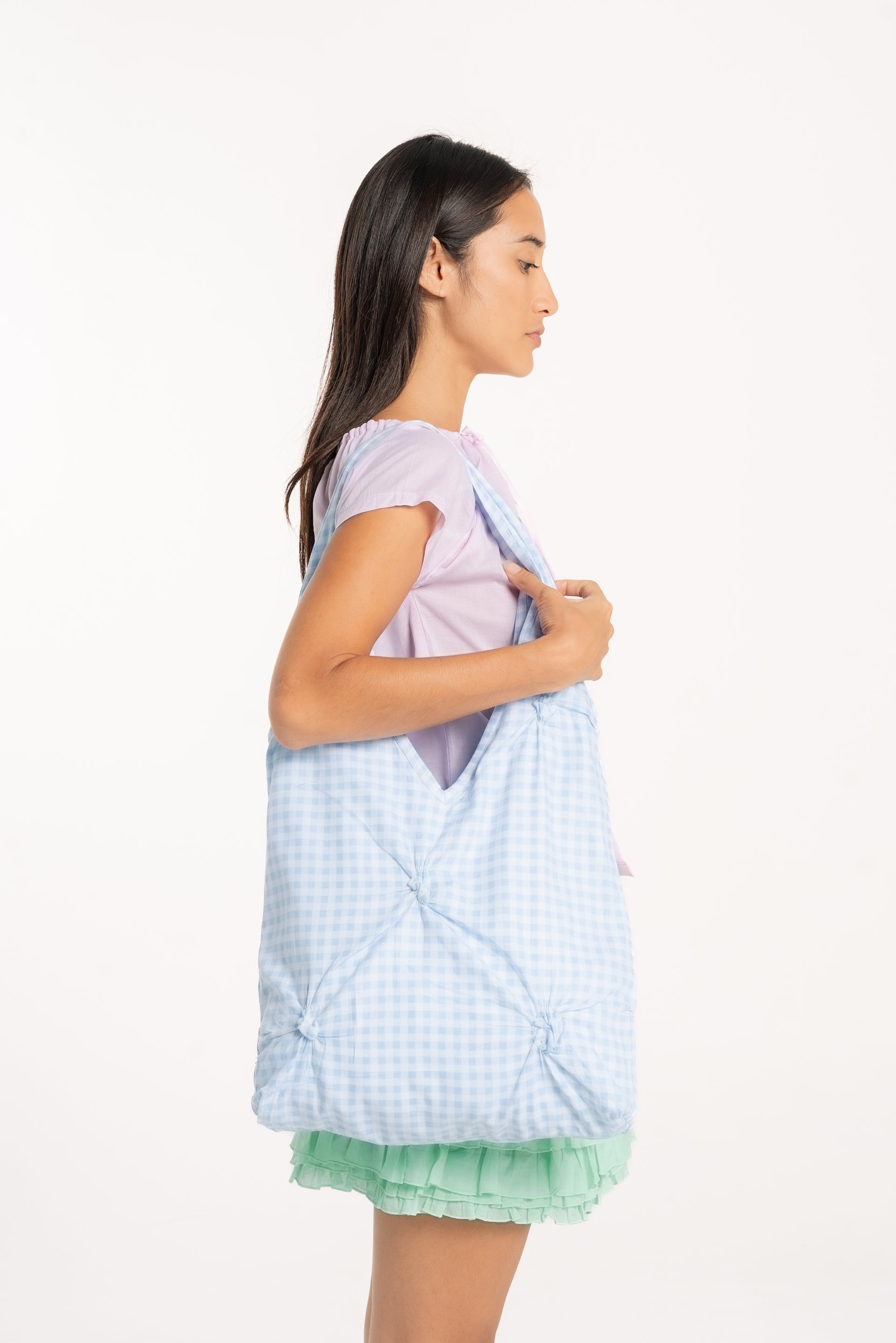 Check Pinch Shirred Bag