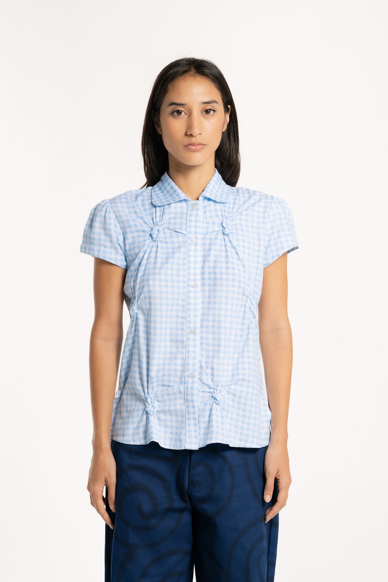 Check Pinch Shirring Shirt