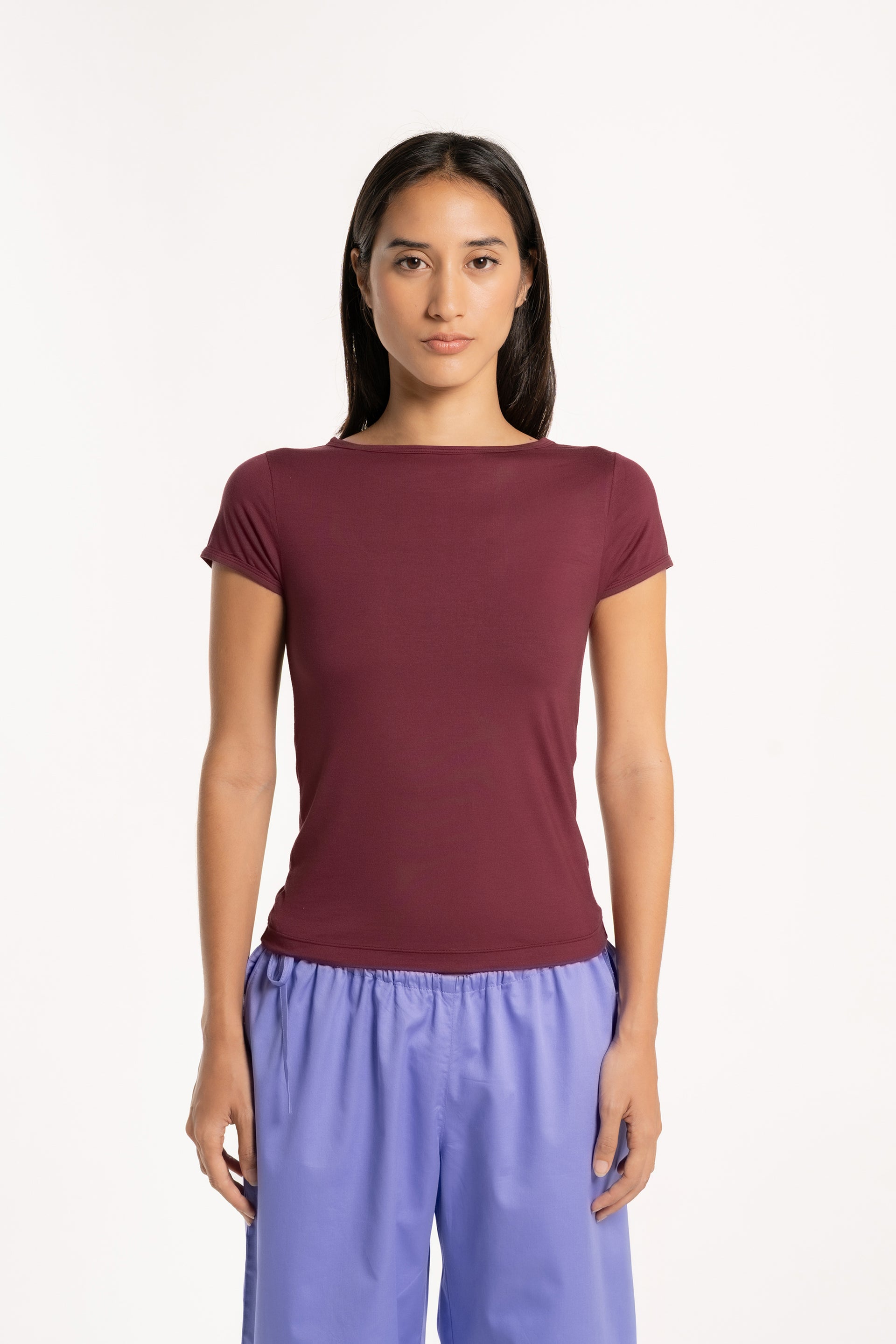 Maroon Sabrina Baby Tee