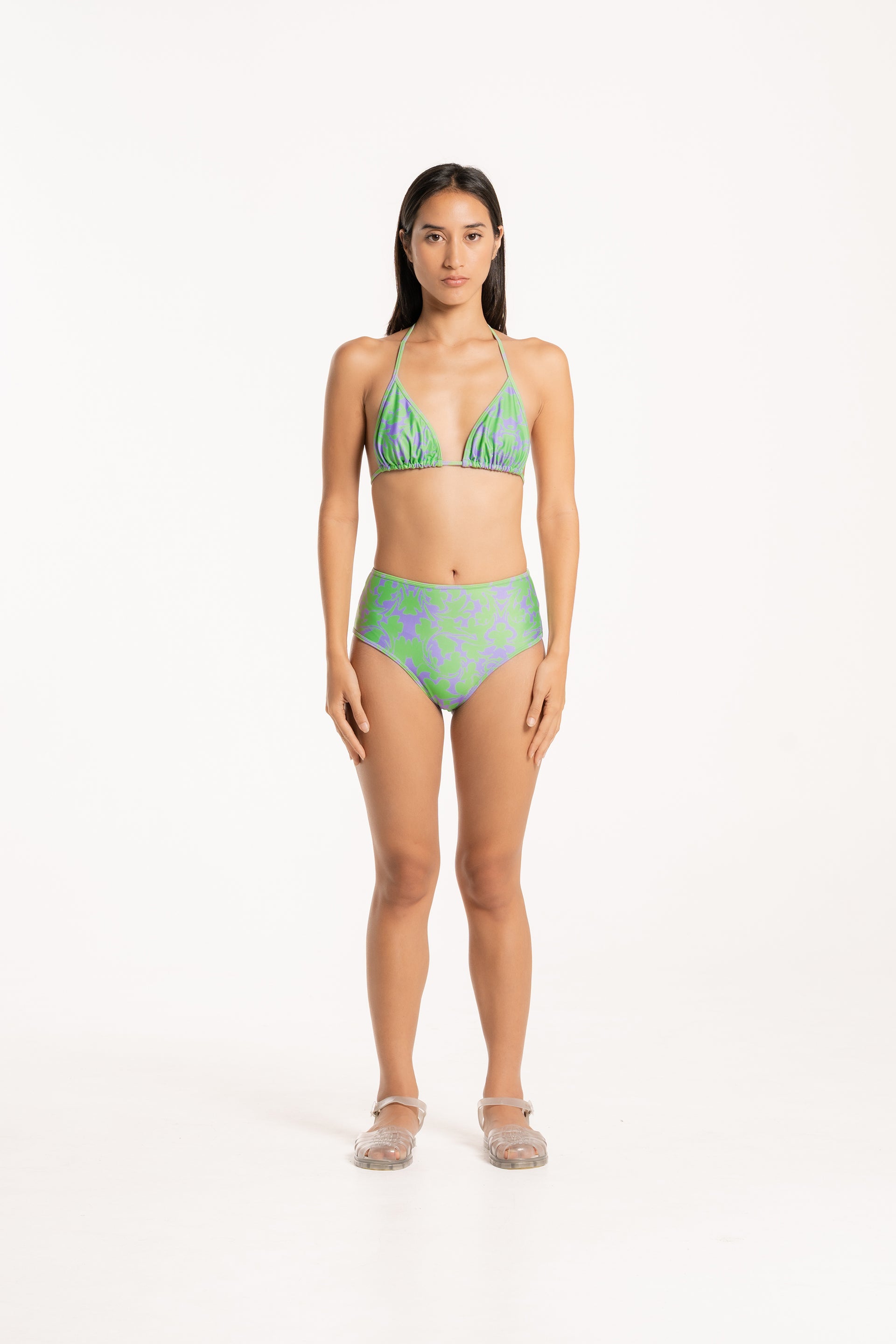 Acid Flower Triangle Bikini Top