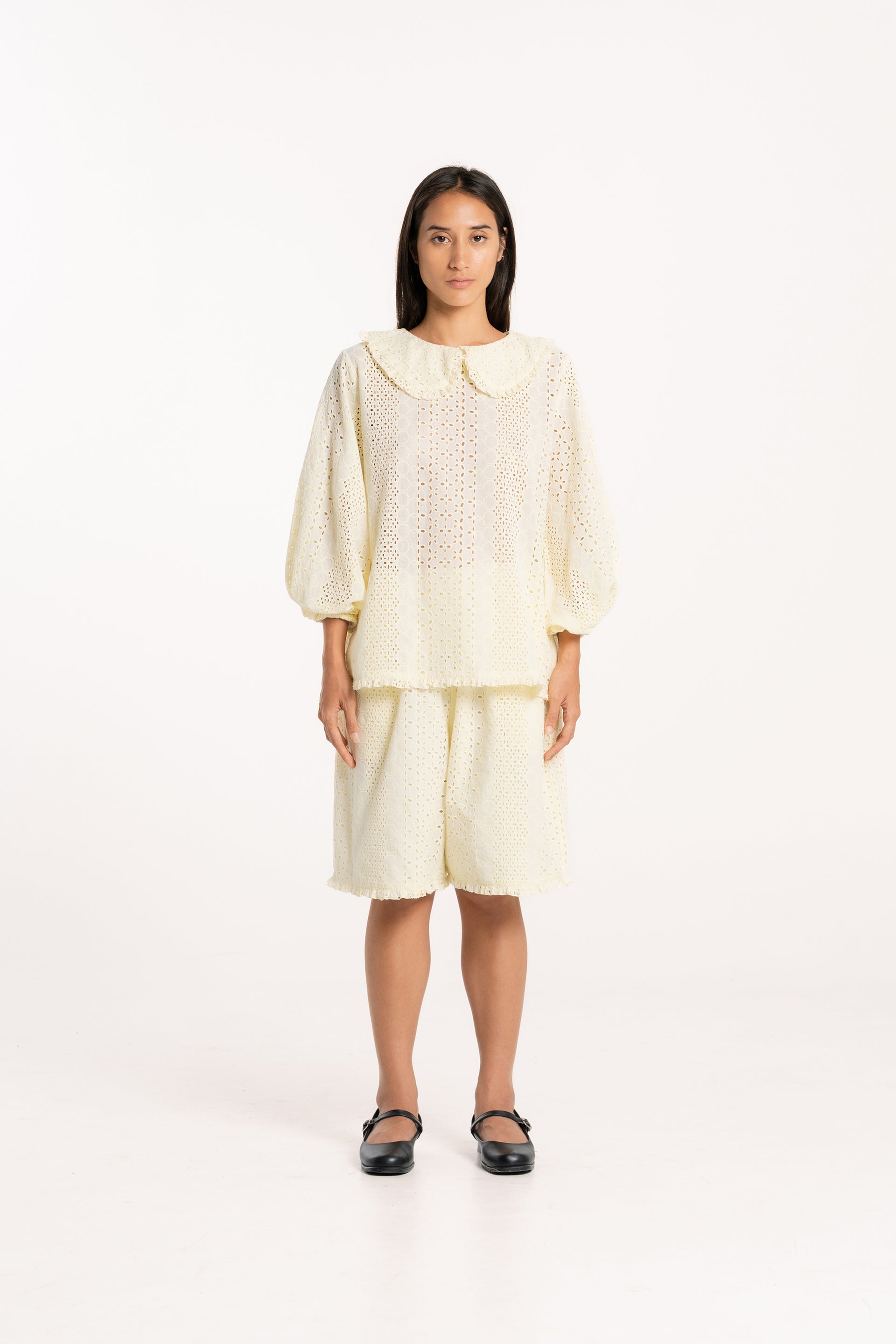 Honeycomb Collared Frill Smock Top