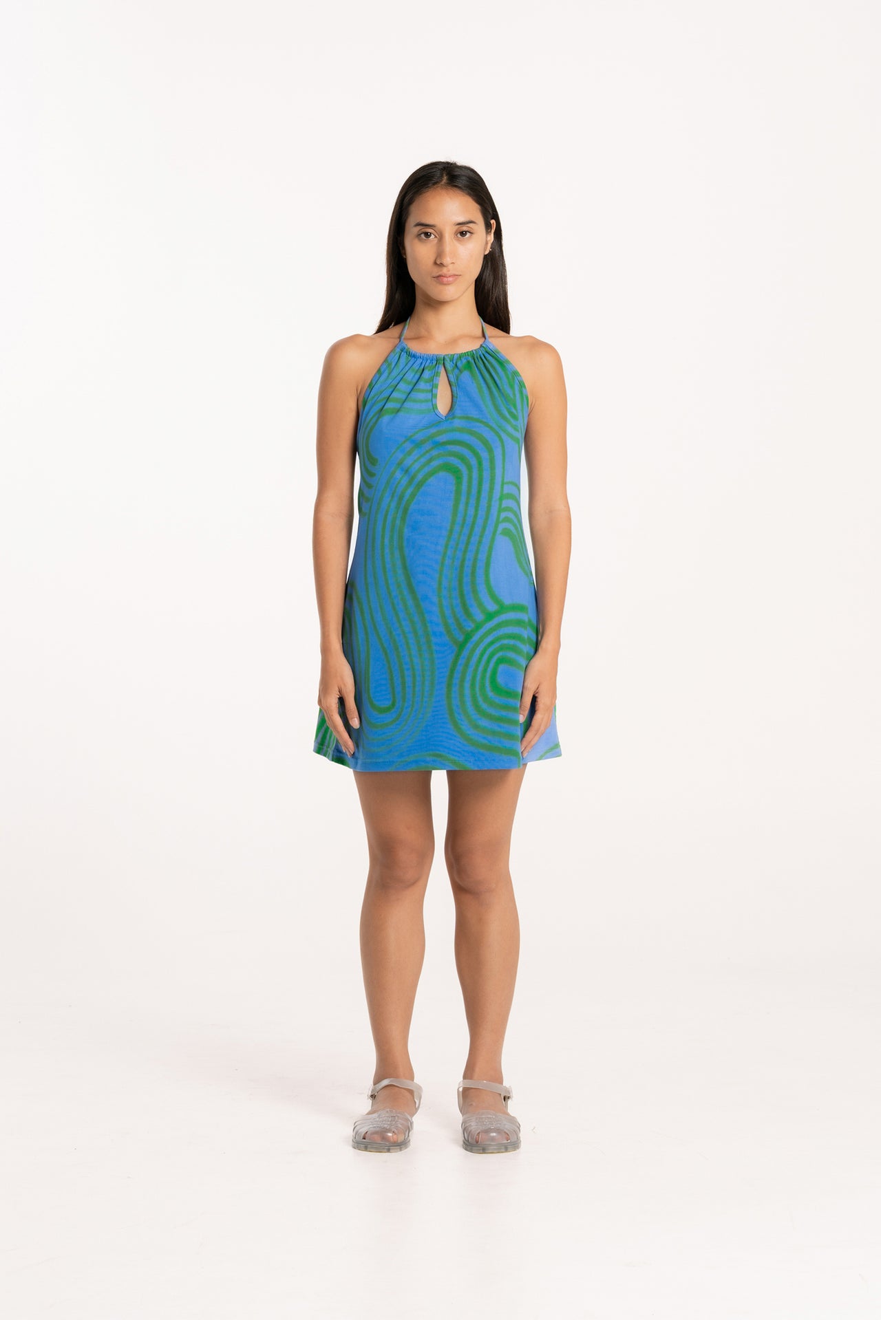 Ripple Keyhole Halter Dress
