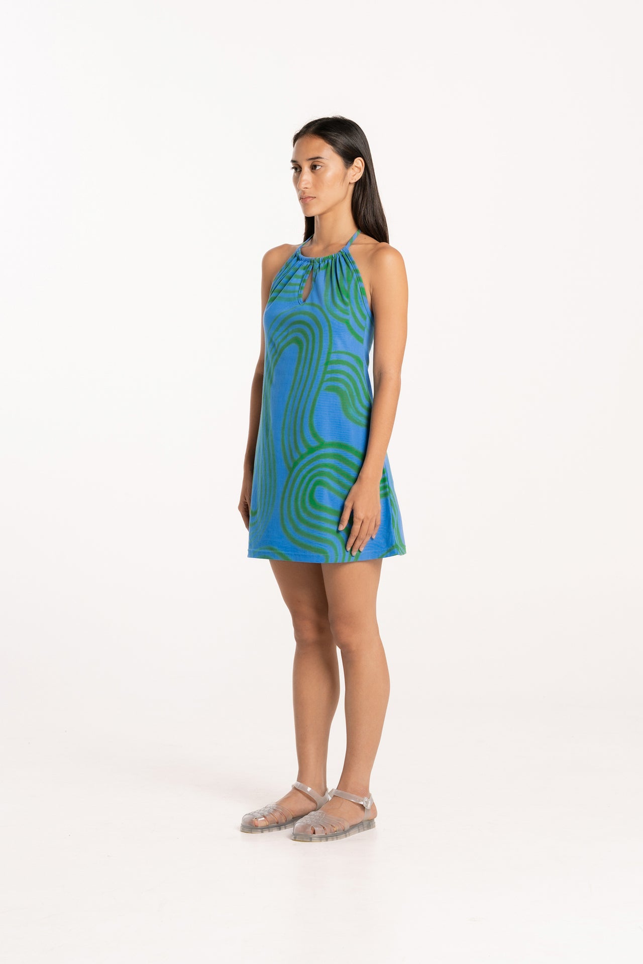 Ripple Keyhole Halter Dress