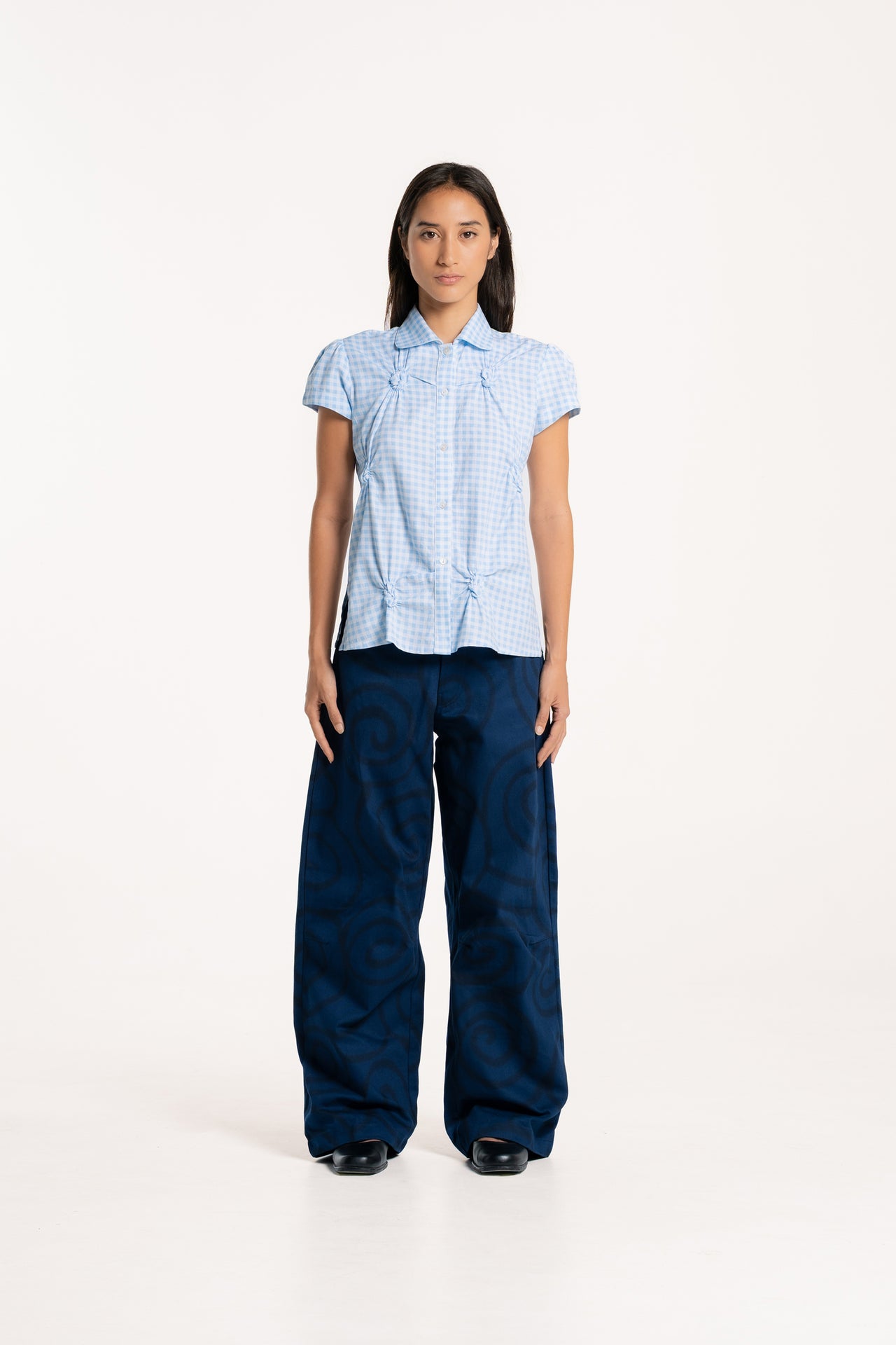Check Pinch Shirring Shirt