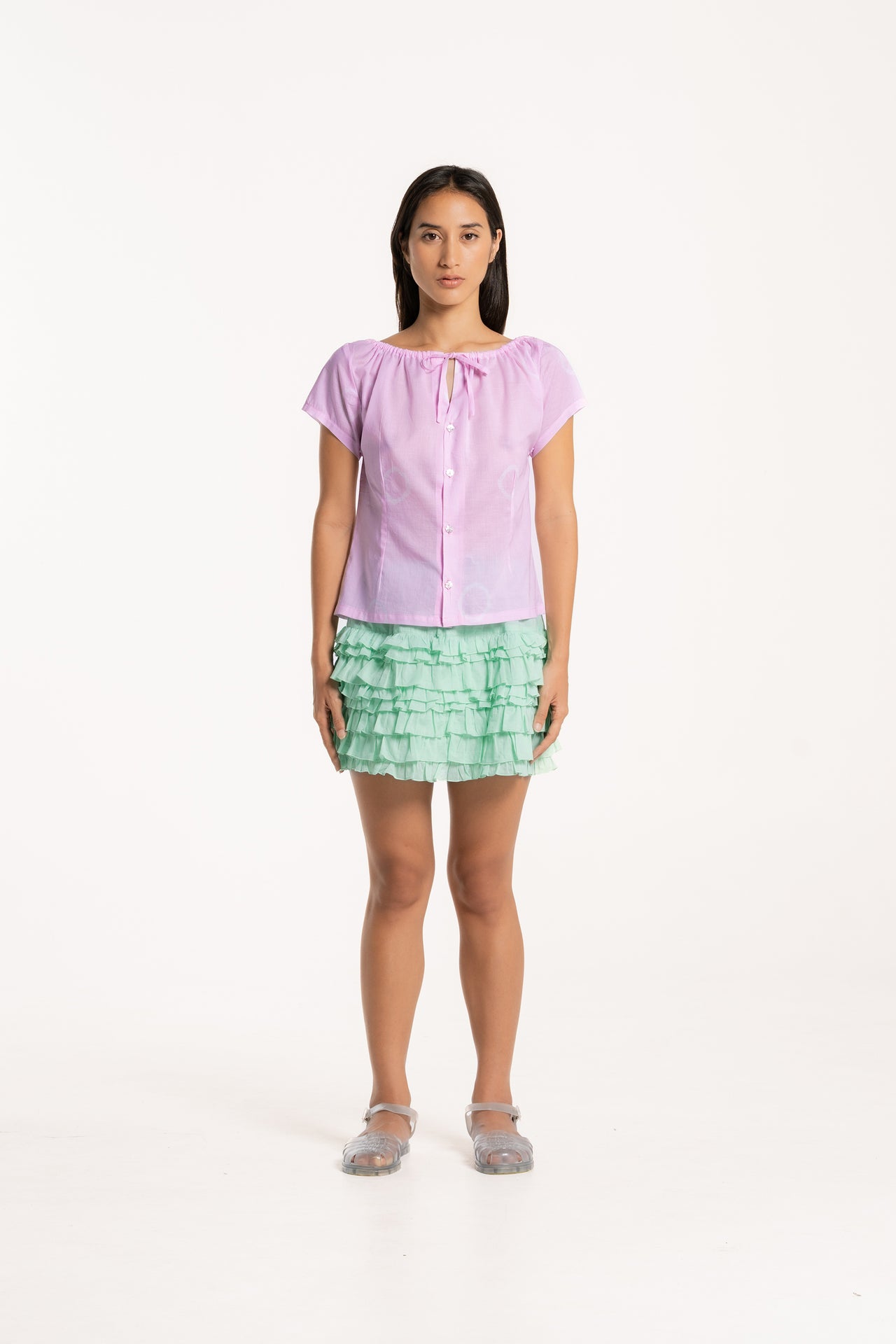 Ladybug Keyhole Gathered Blouse