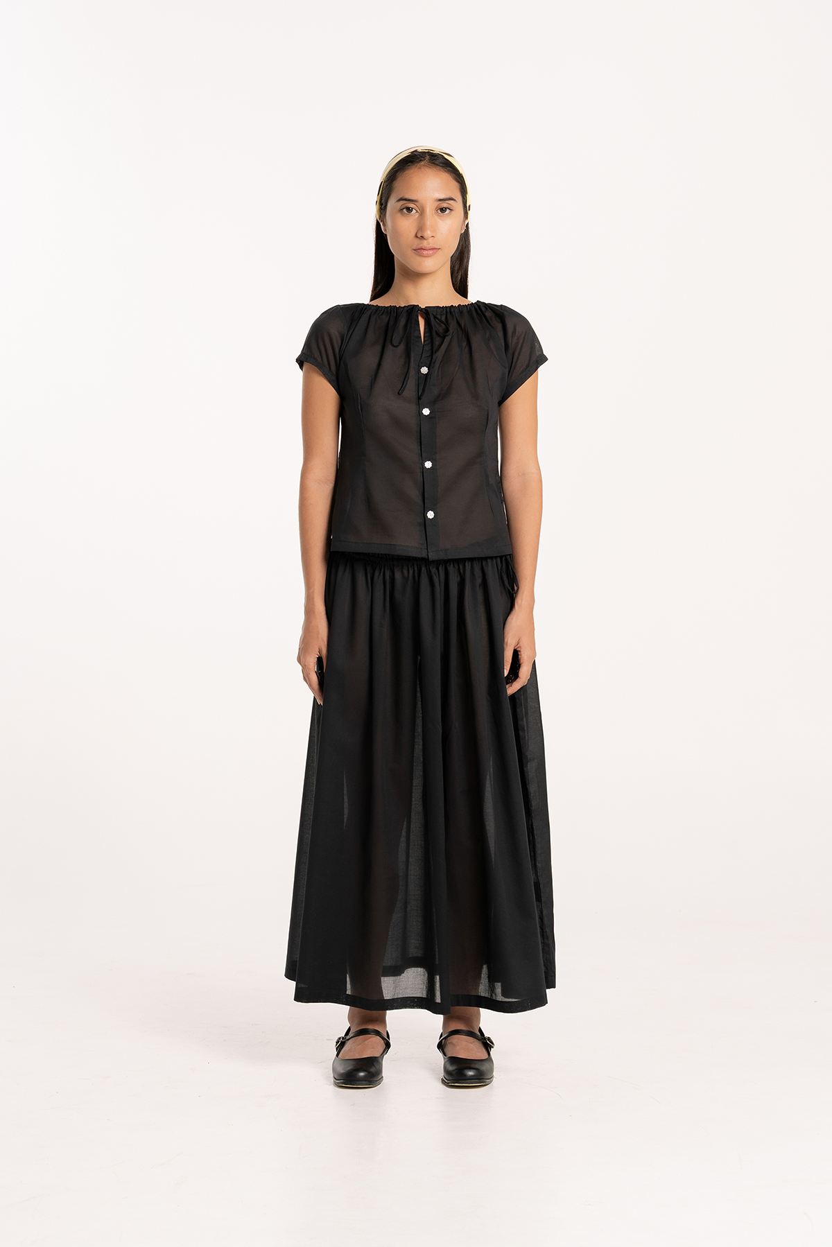 Ebony Keyhole Gathered Blouse