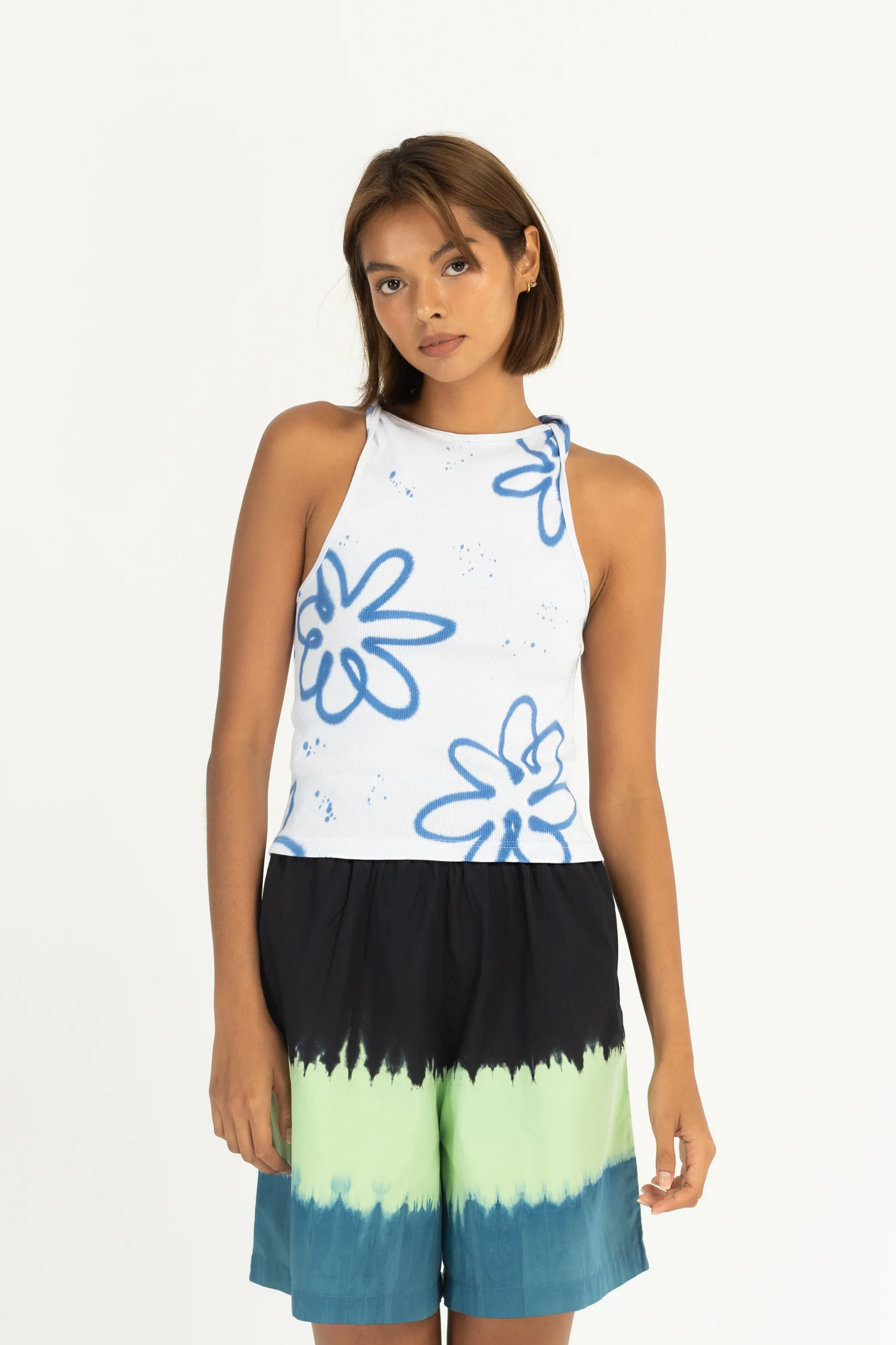 Blue Poppy Twist Tank Top